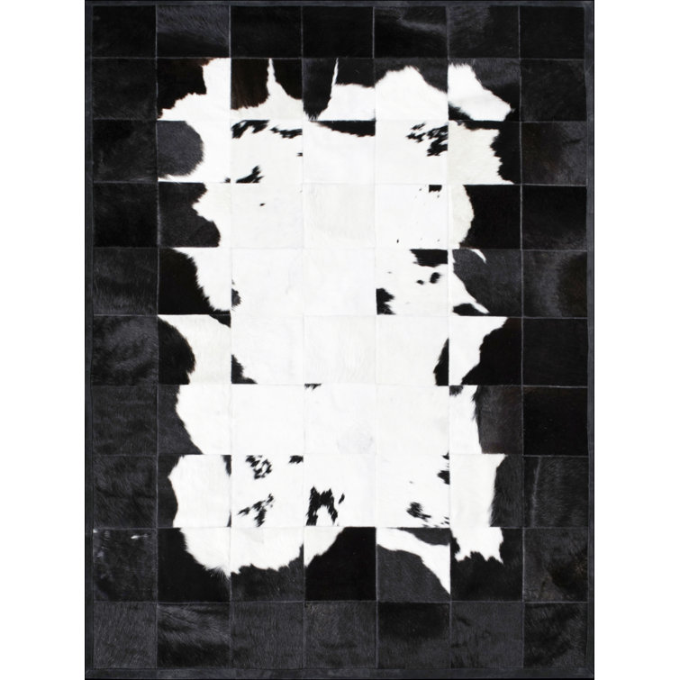 Art Hide Cowhide Geometric Area Rug in Black/White Perigold